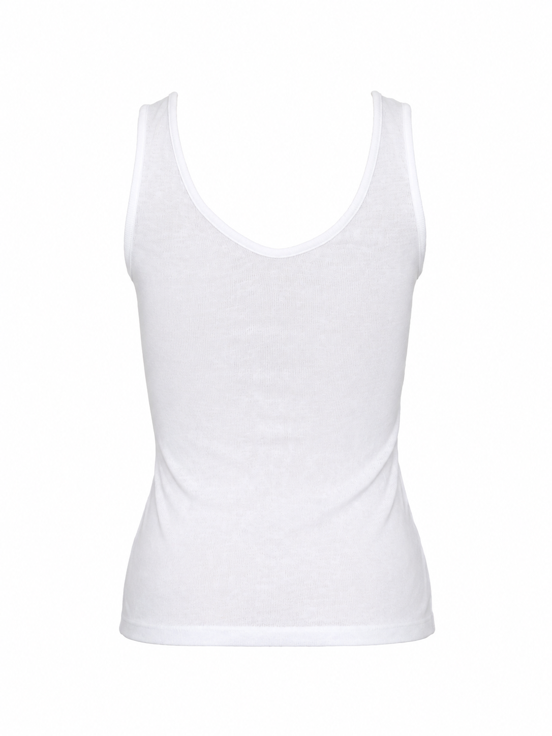 Be Fit white cotton blend knit tank top with low scoop back, back view