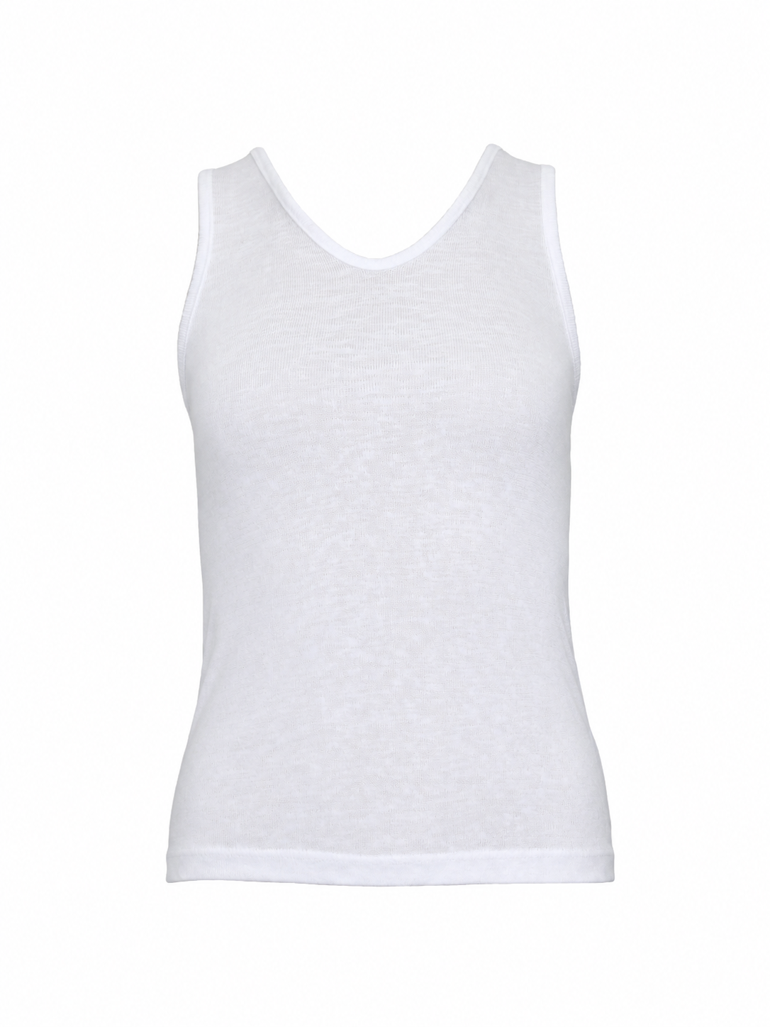 Be Fit white cotton blend knit tank top with scoop neckline, front view