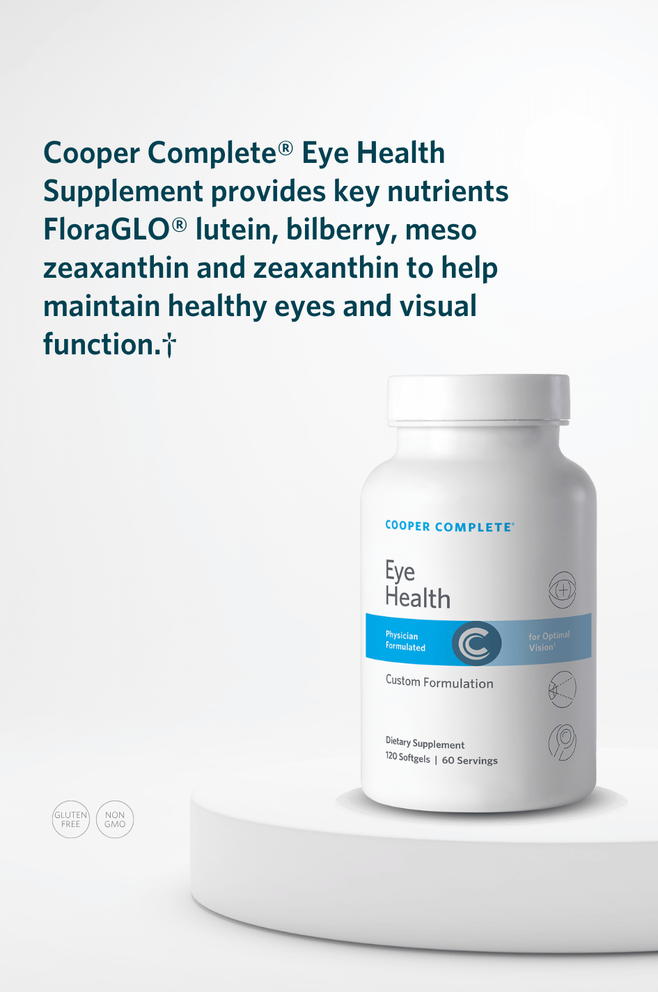 Cooper Complete Eye Health  Supplement bottle with key product benefits.