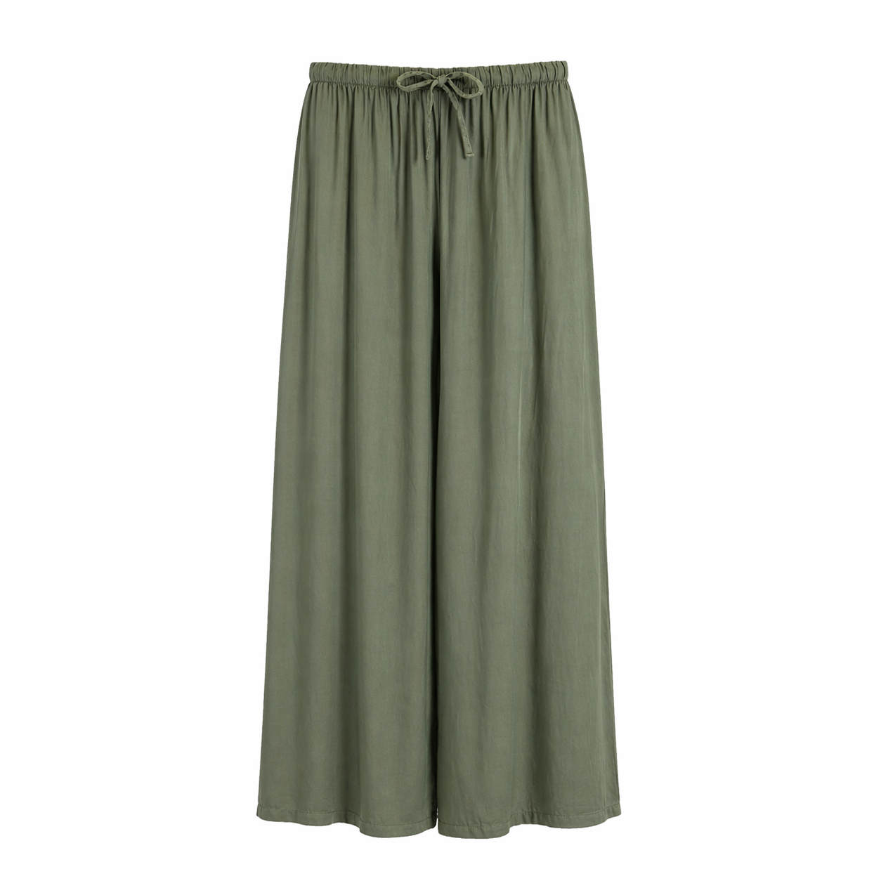 Be Fit Silky Wide Leg Pant in Army Green on a white background.