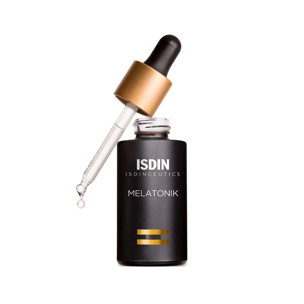 A black dropper bottle of ISDIN ISDINCEUTICS Melatonik. 