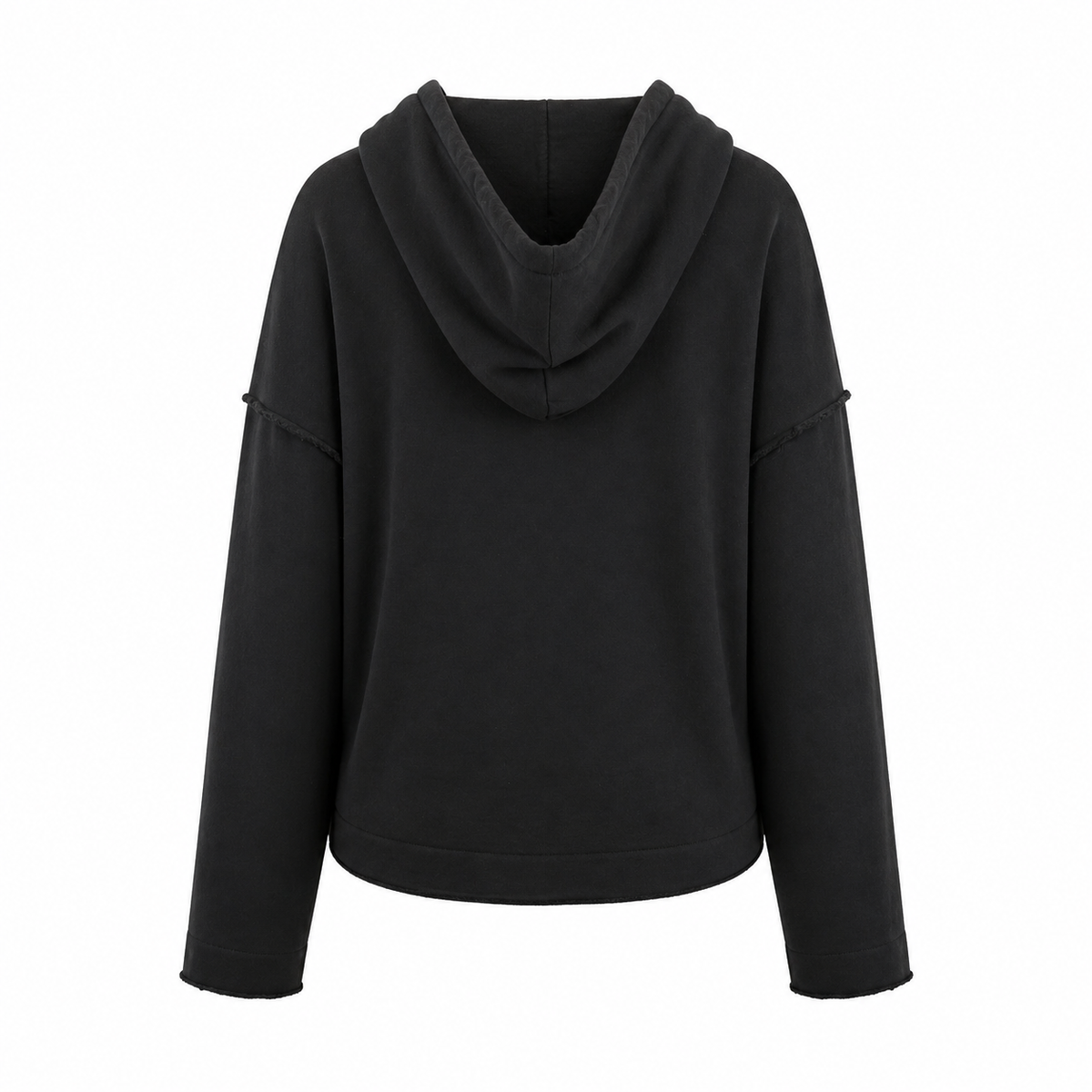 Back view of Be Fit women's Malibu Air Cotton Hoodie in Black. 