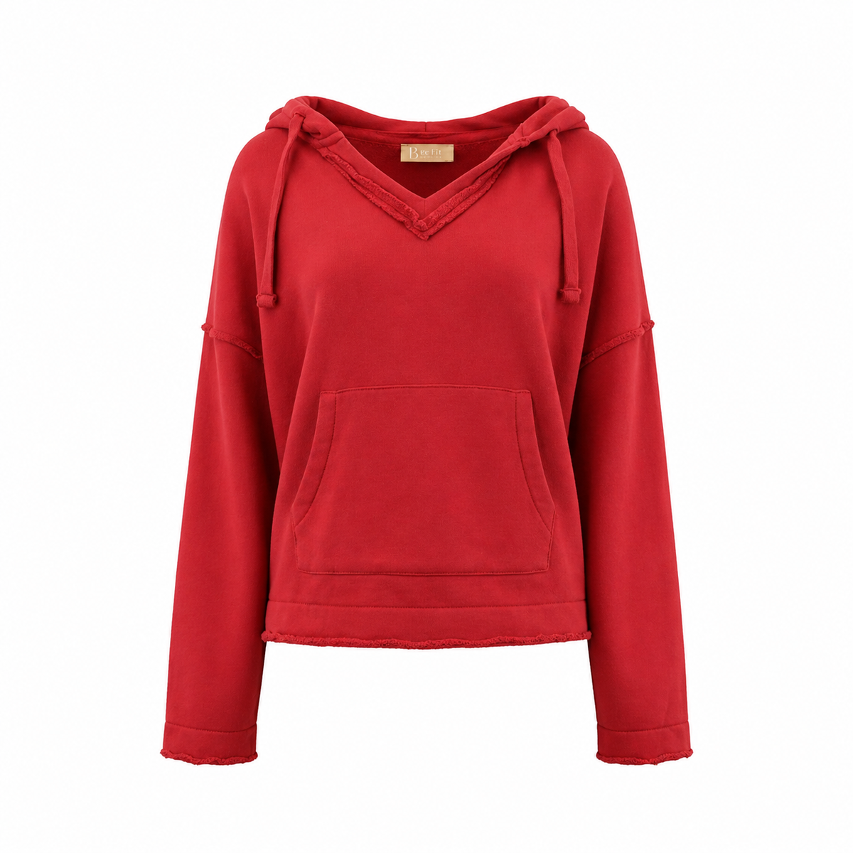 Front view of Be Fit women's Malibu Air Cotton Hoodie in Garnet Red. 