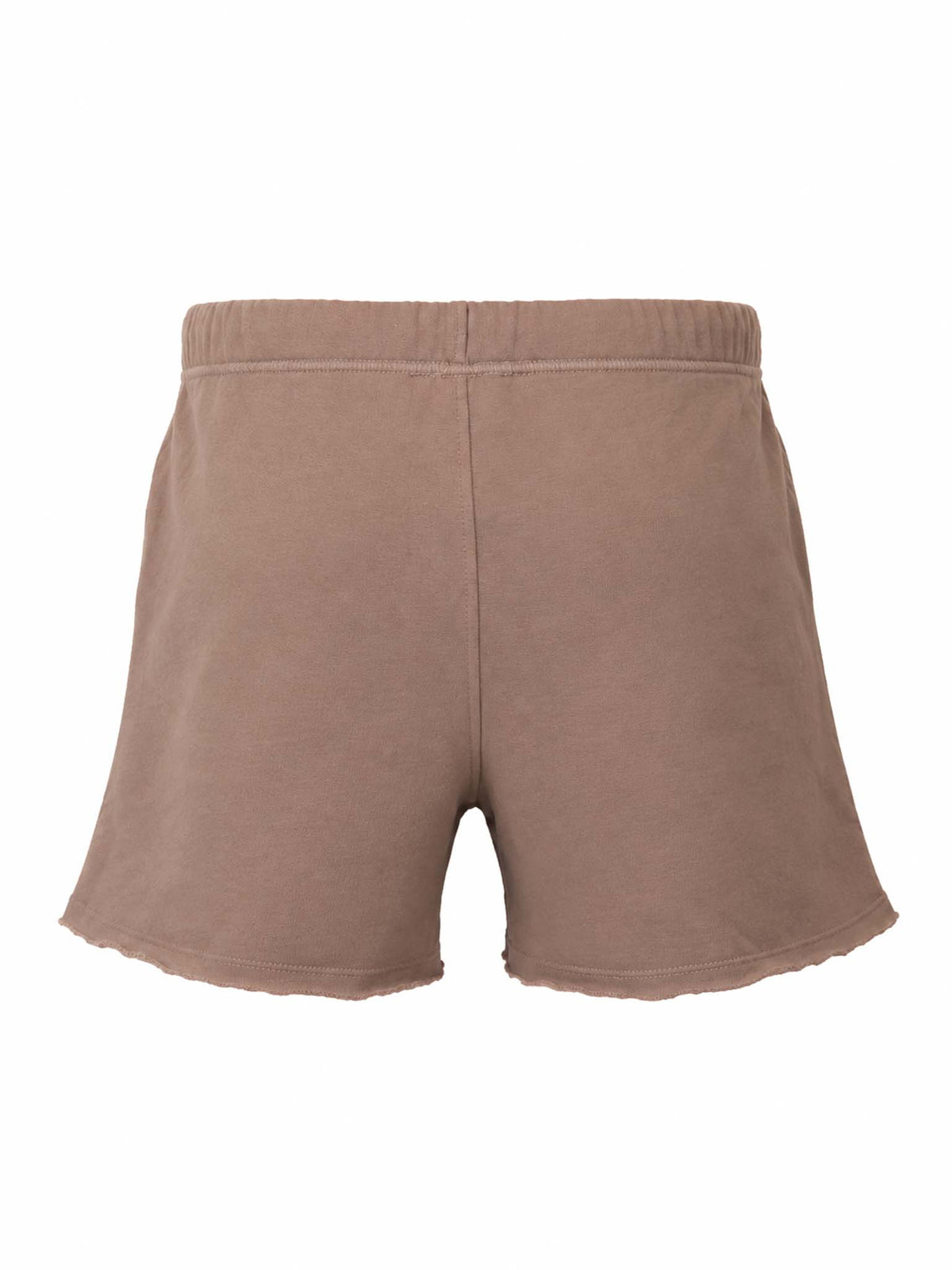 Back view of Be Fit women's Malibu Vintage Edge Mid-Rise Shorts in Silken Taupe.