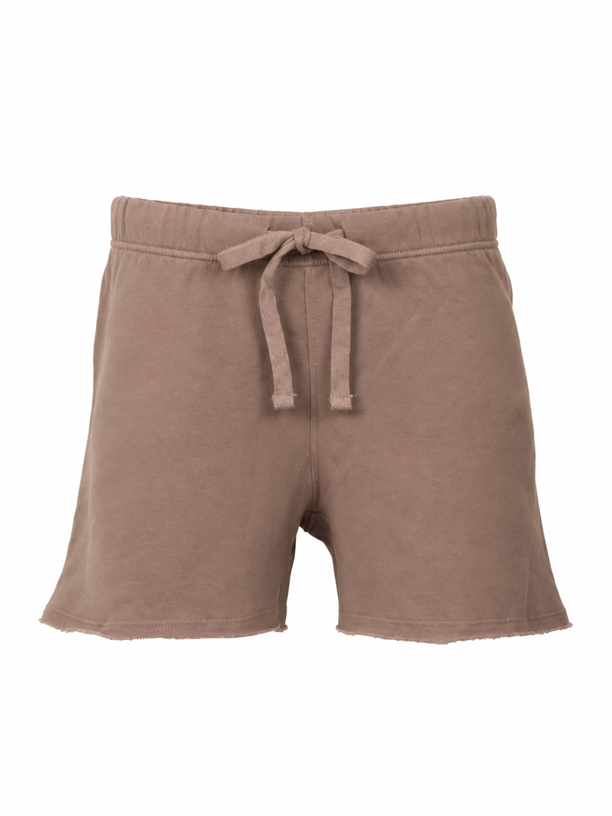Front view of Be Fit women's Malibu Vintage Edge Mid-Rise Shorts in Silken Taupe.
