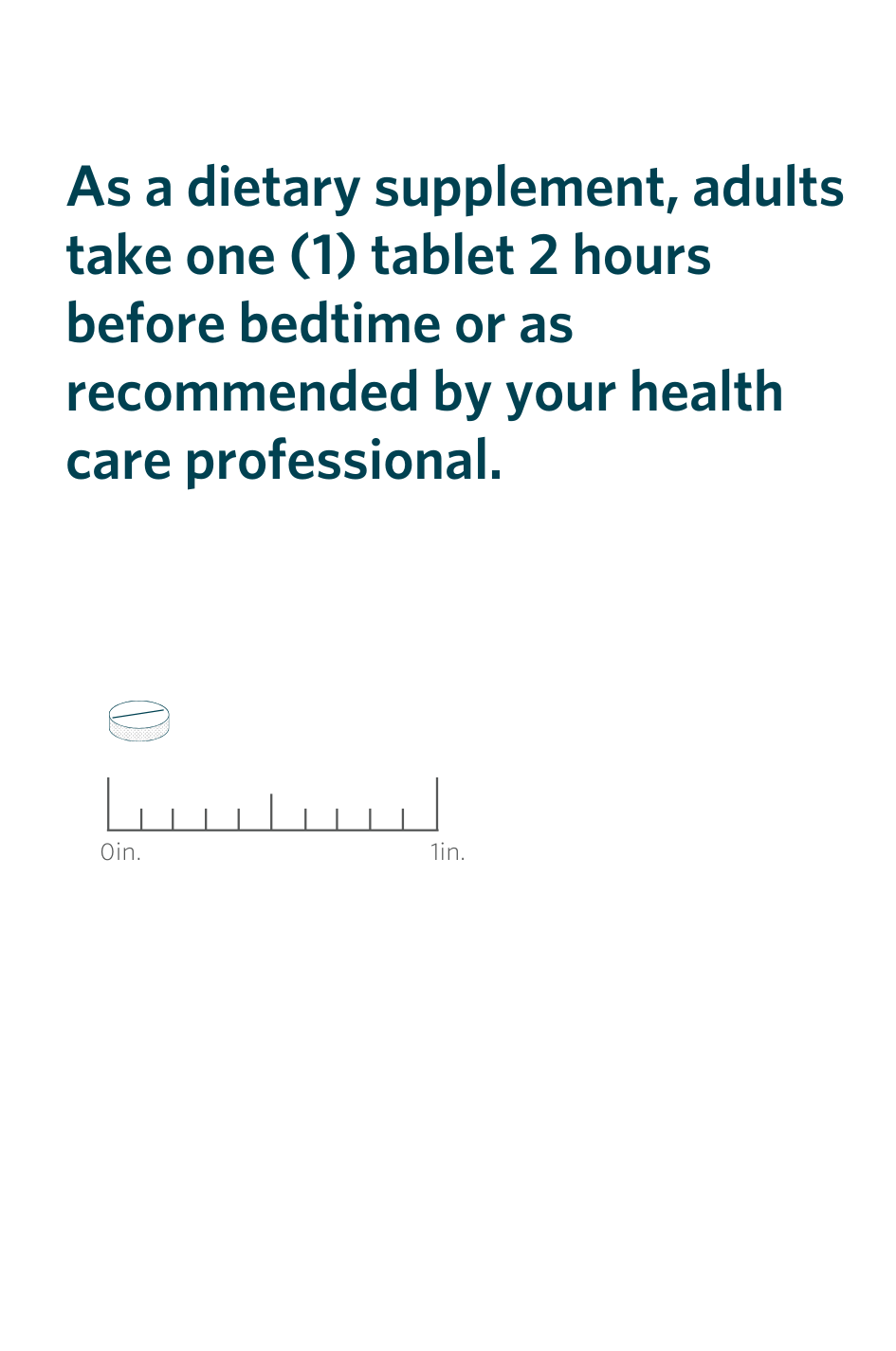Serving directions and actual-size illustration for Cooper Complete Low Dose 1 mg Melatonin supplement.