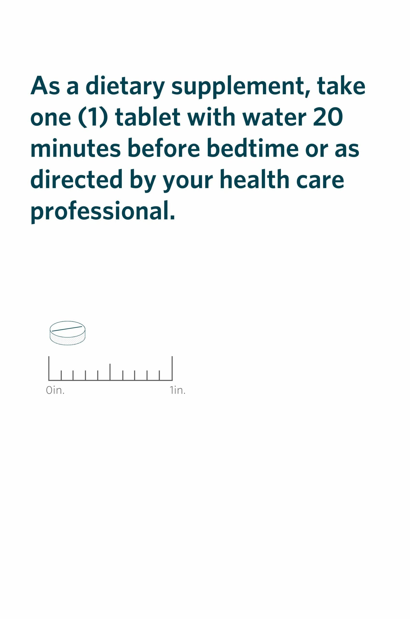 Serving directions and actual-size illustration for Cooper Complete Prolonged Release Melatonin supplement.