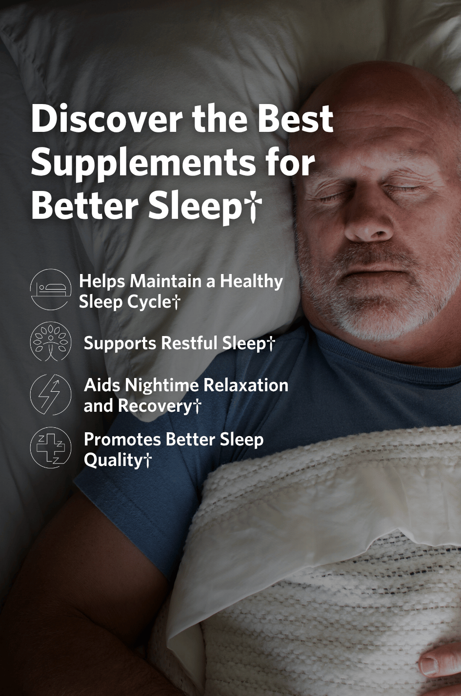 Man sleeping with text about Cooper Complete Prolonged Release Melatonin supplements for better sleep