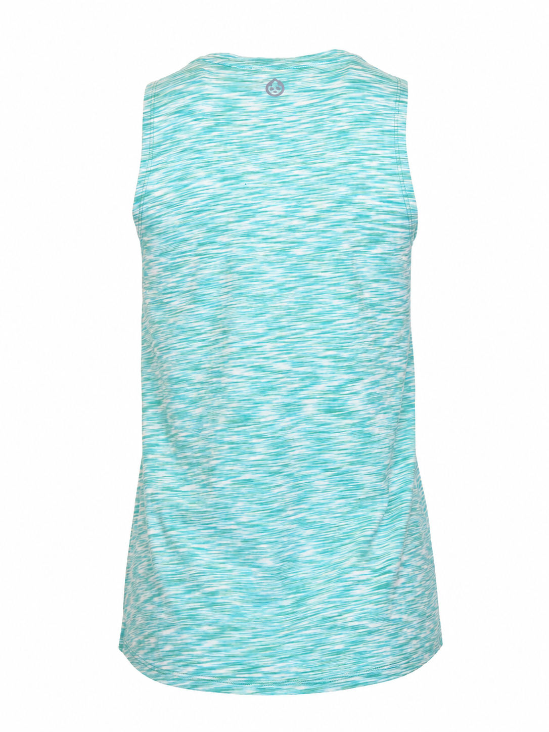 Back view of Tasc Women's Cooper Fitness Center Logo Nola Tank 2.0 in Sea Green Space Dye. 