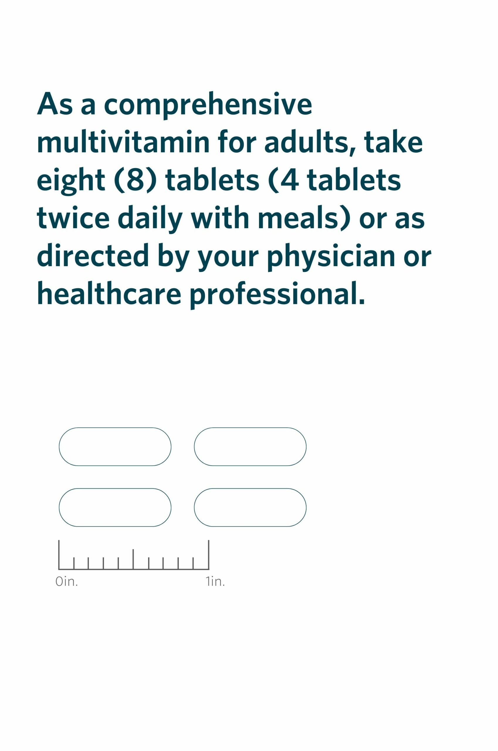 Serving directions and actual-size illustration for Cooper Complete Original Comprehensive Multivitamin Iron Free supplement.