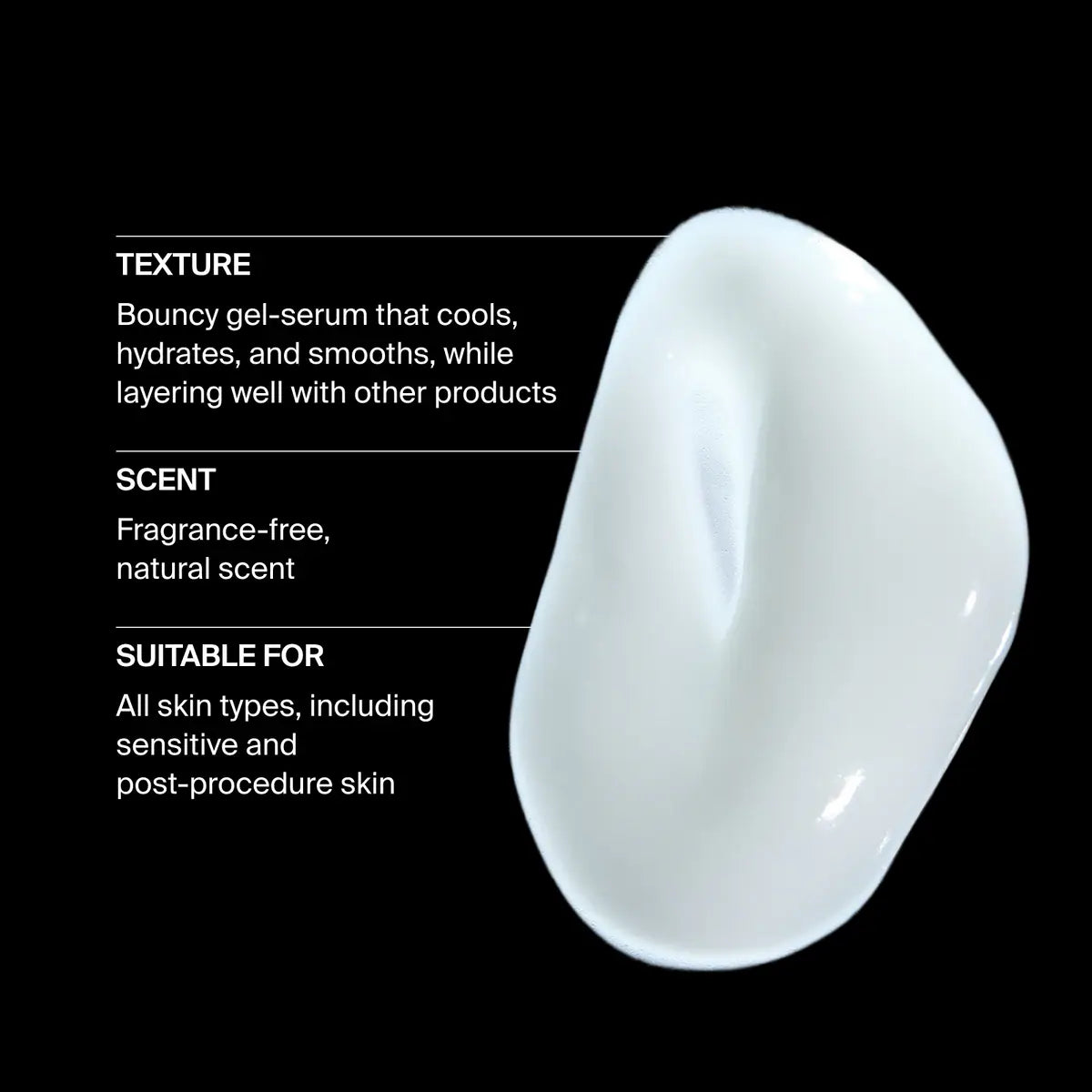 Close up swatch of Pavise Precision Eye Lift bouncy, fragrance-fee gel-serum that cools, hydrates and smooths while layering well with other products, suitable for all skin types, including sensitive and post-procedure skin. 