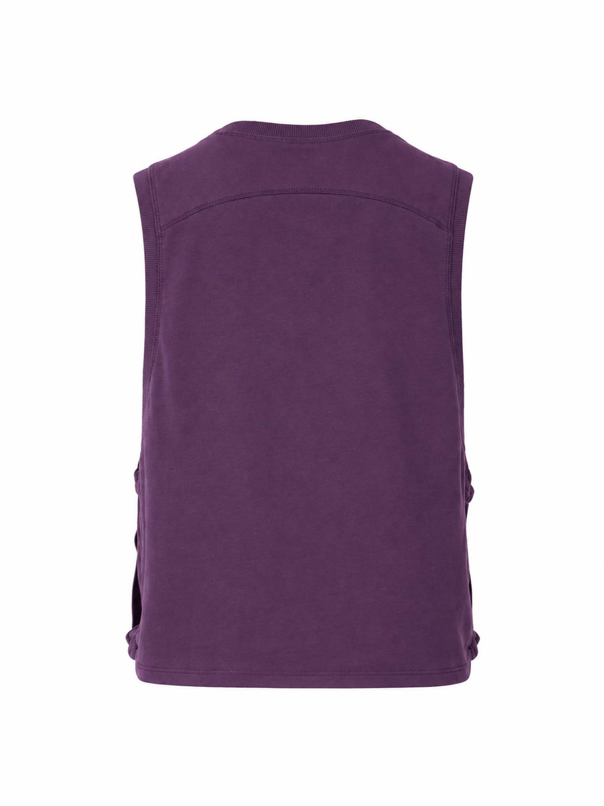 Back view of Be Fit women's Pima Cotton Relaxed Side Knot Tank in Purple Iris. 
