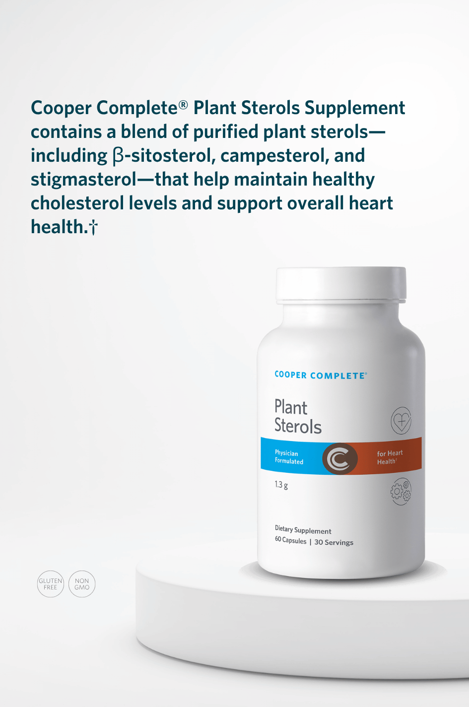 Cooper Complete Plant Sterols Supplement container on a white background with text about cholesterol health.