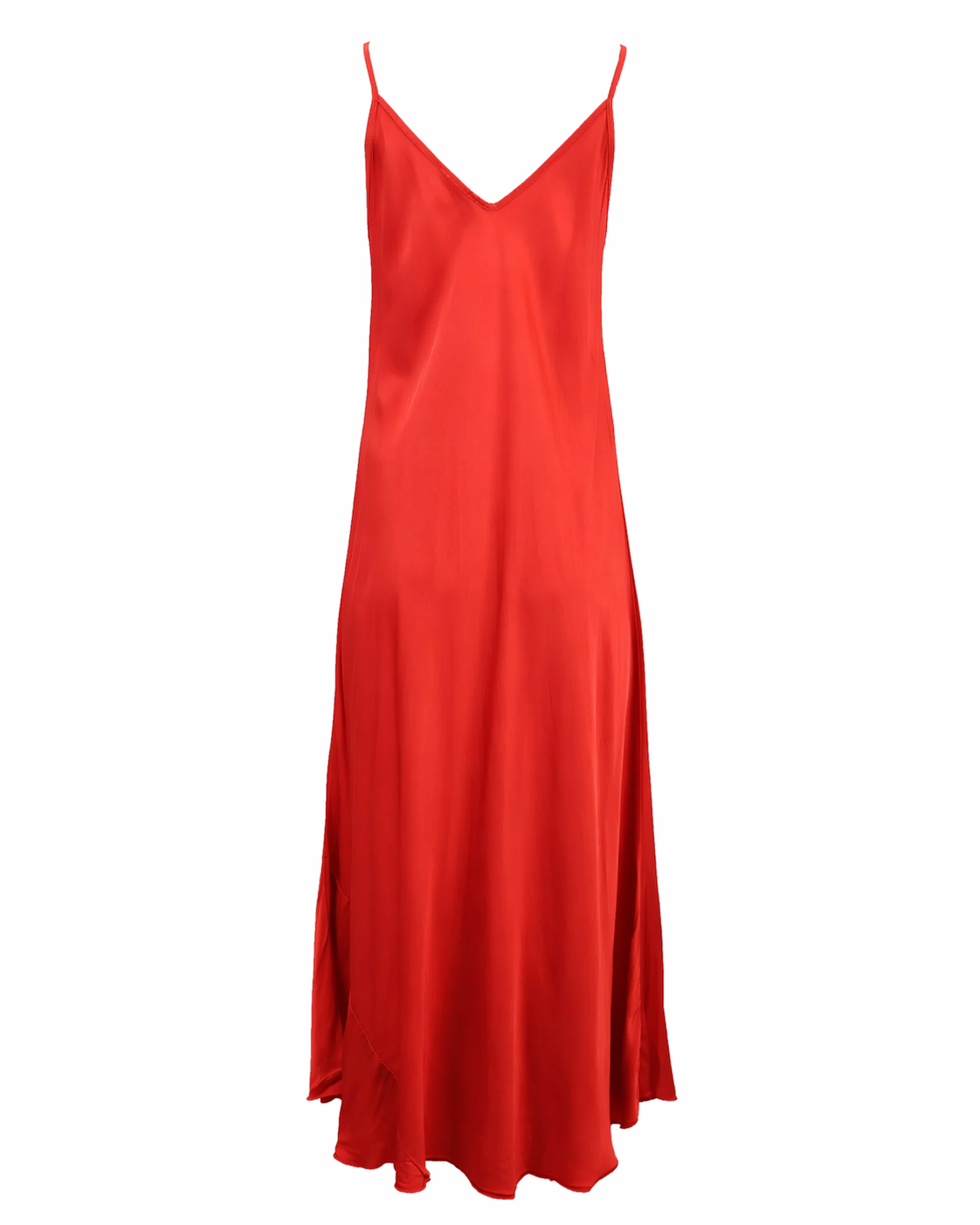 Be Fit Full Length Slip Dress in red, showing the full-length silhouette and spaghetti straps.