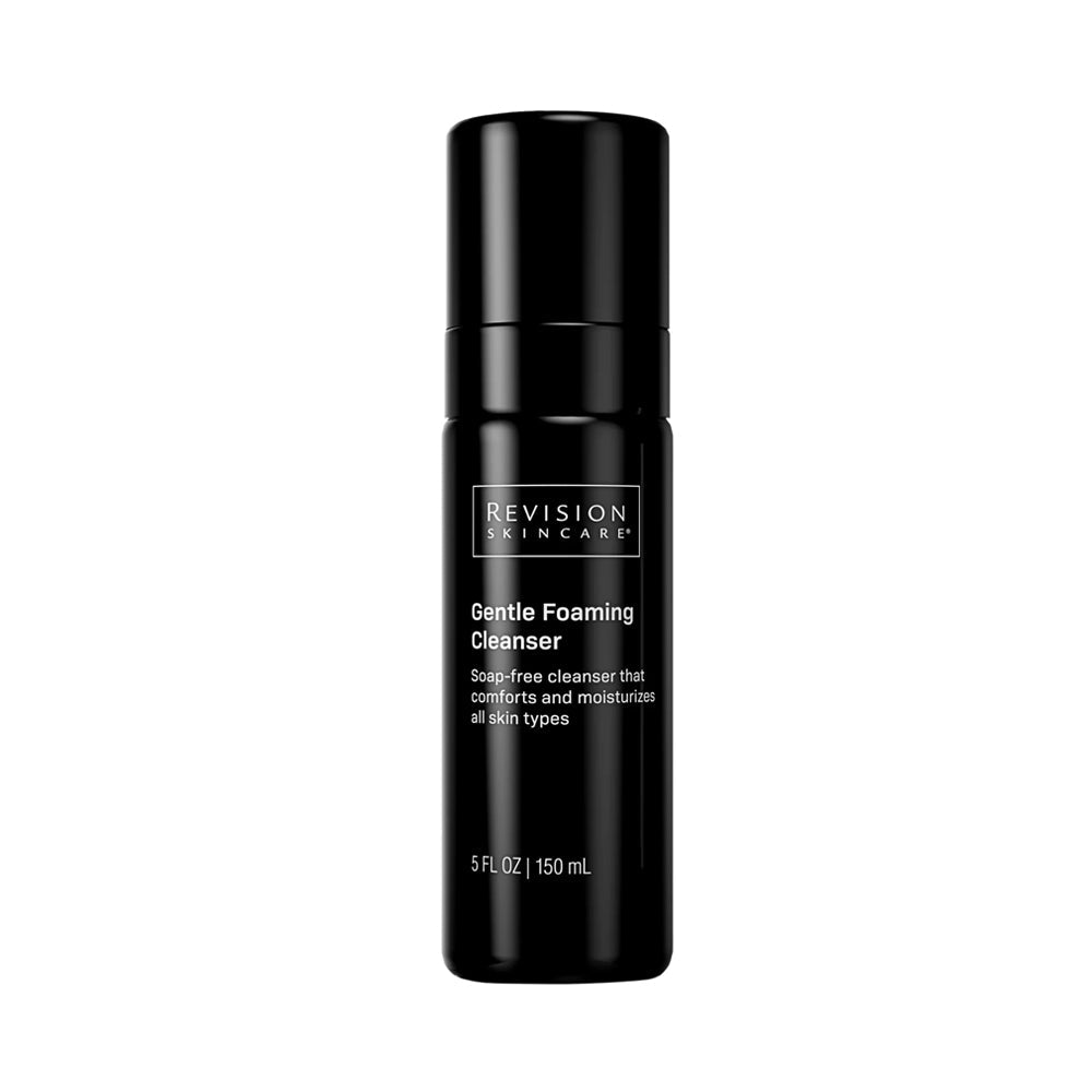 A black bottle of Revision Skincare Gentle Foaming Soap-Free Cleanser that comforts and moisturizes all skin types, 5 fl oz.
