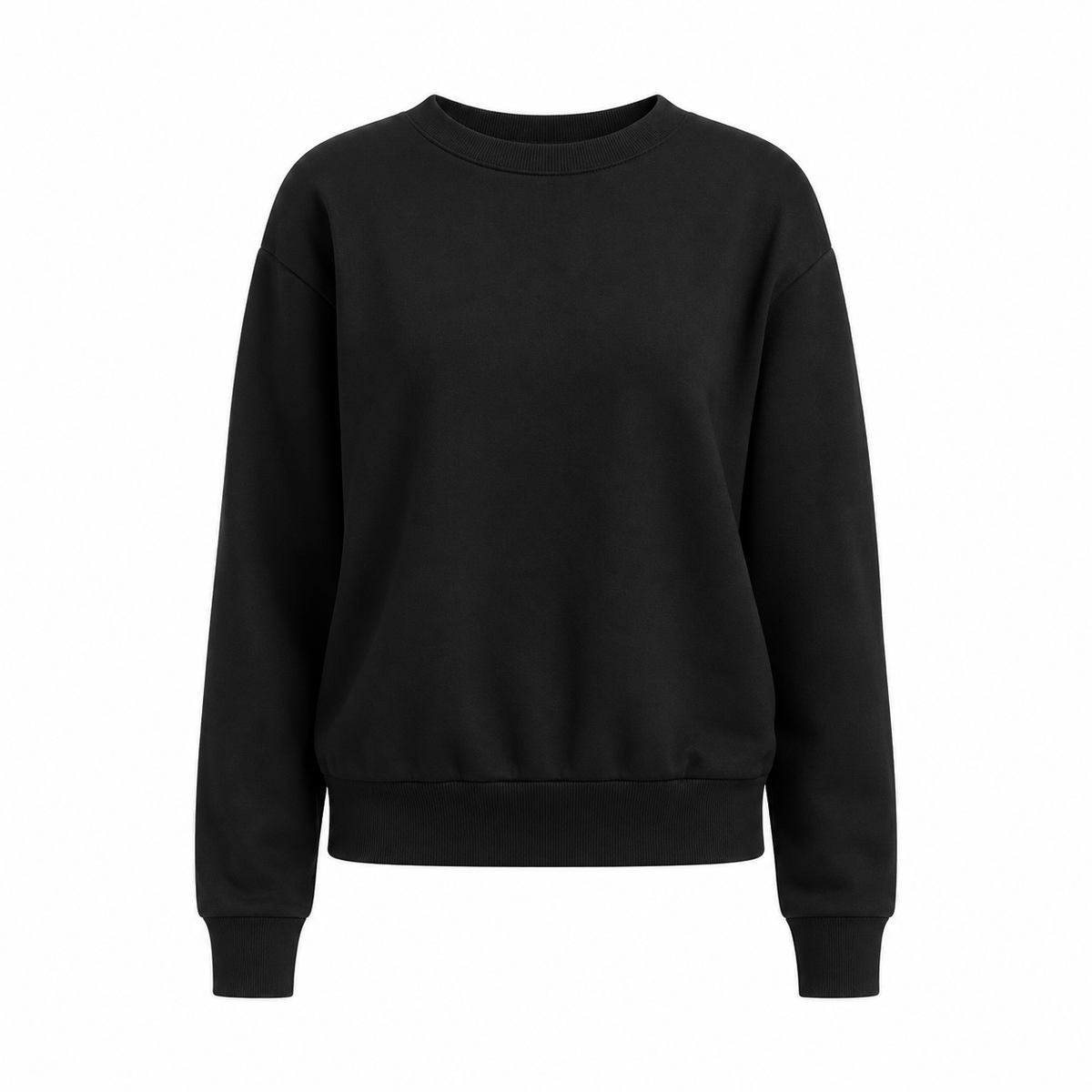 Front view of Be Fit women's Soft Touch Solid Long Sleeve Sweatshirt in Black. 