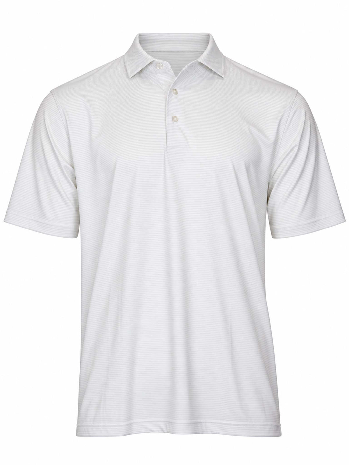 Front view of the Be Fit men's Owners Stripe Polo in White and Oat. 