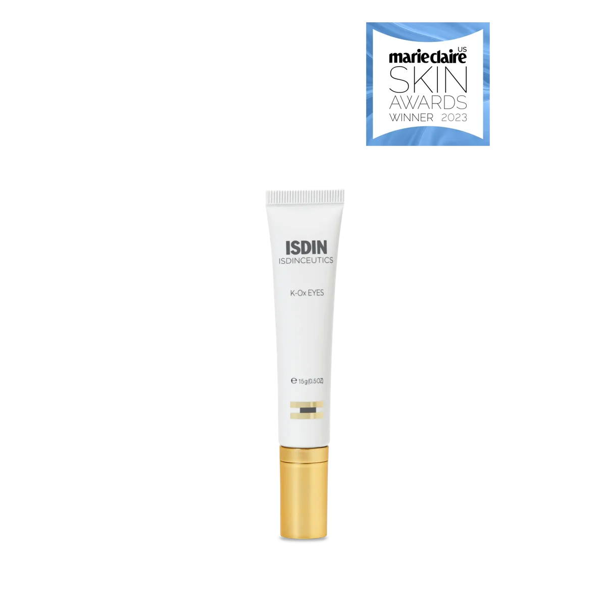 A white squeeze tube of ISDIN ISDINCEUTICS K-Ox EYES, 0.5 oz.
