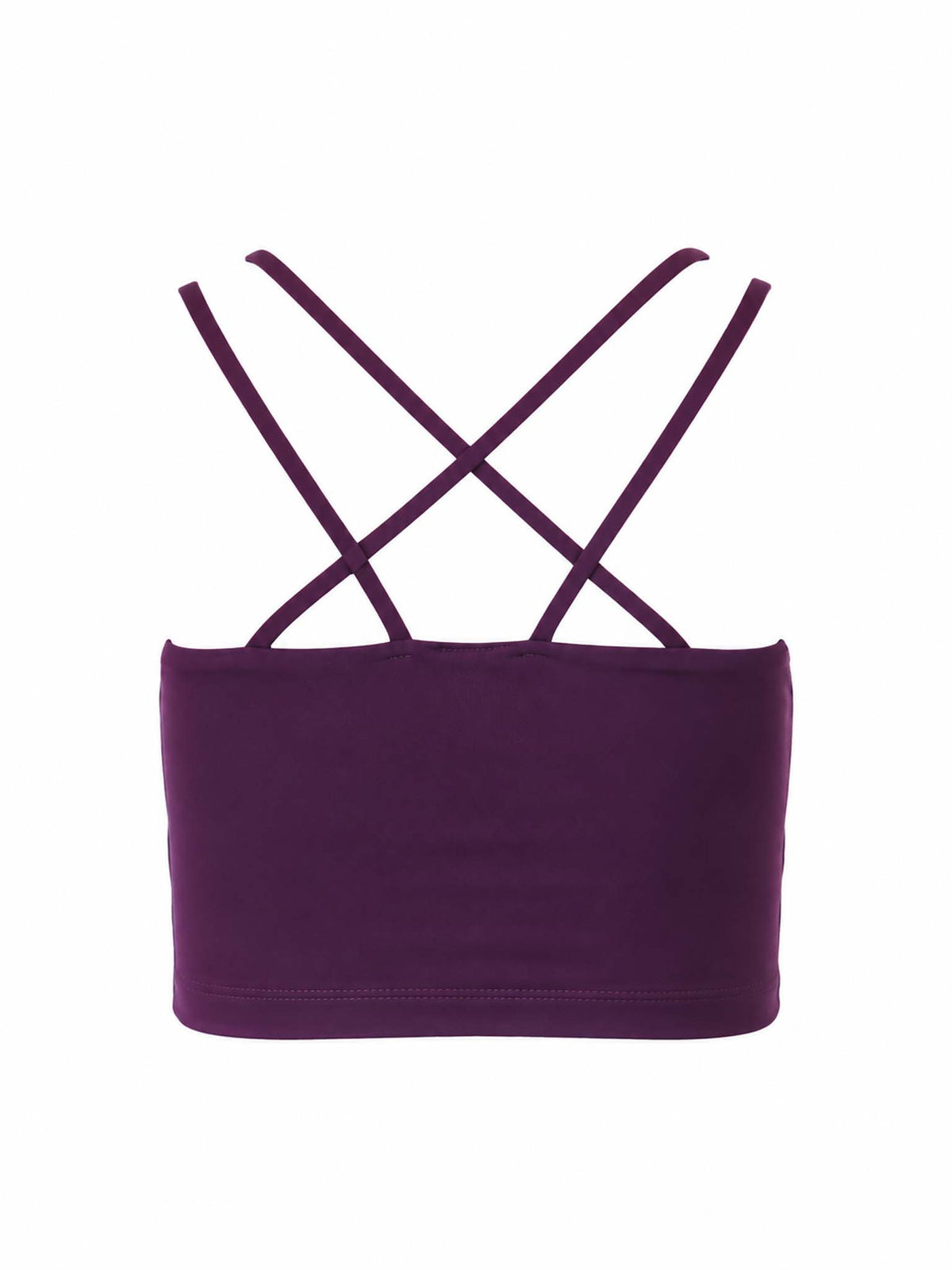 Back view of Be Fit women's Venice Cloud Light Criss Cross Sports Bra in Purple Iris. 