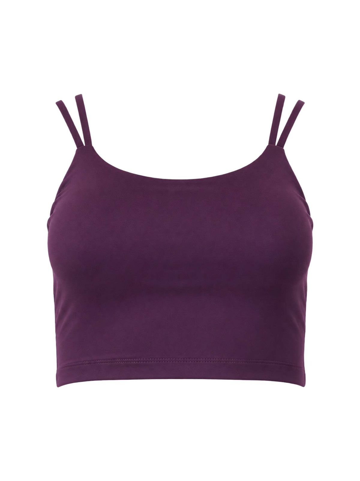 Front view of Be Fit women's Venice Cloud Light Criss Cross Sports Bra in Purple Iris. 