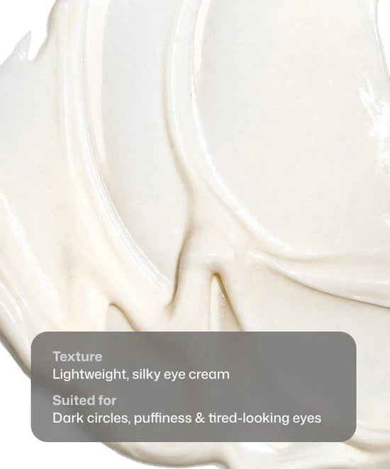 Close up swatch of lightweight, silky Revision Skincare C+ Brightening Eye Complex cream suited for dark circles, puffiness and tired-looking eyes. 