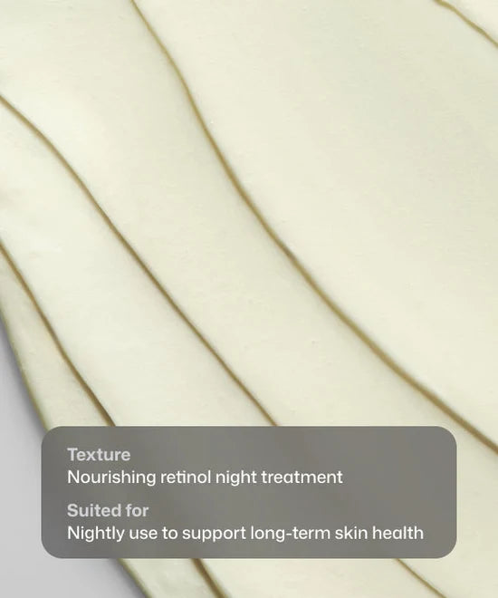 Close up swatch of nourishing Revision Skincare DEJ Night Face Cream retinol night treatment suited for nightly use to support long-term skin health. 
