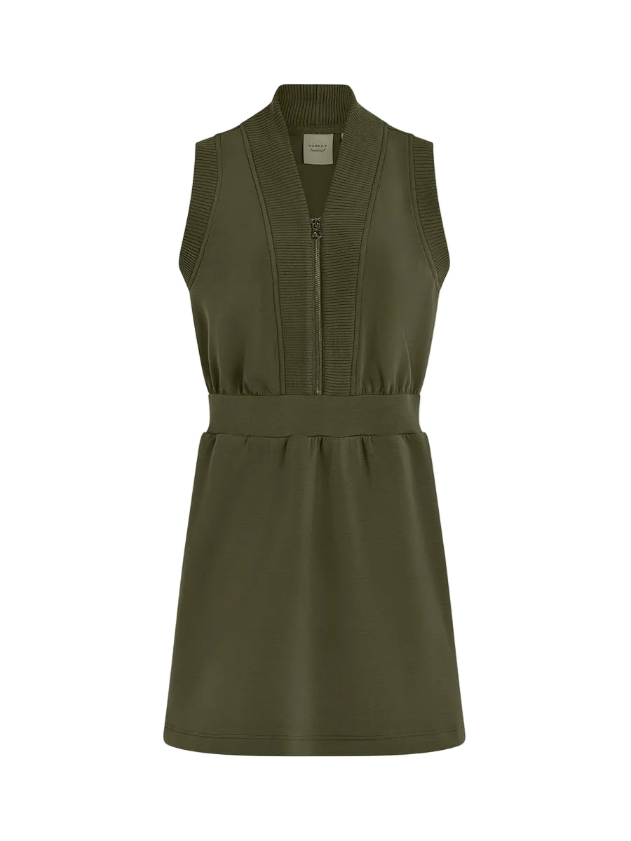 Varley Polyanna Half-Zip Dress in Thyme on a white background.