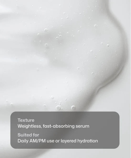 Close up swatch of weightless, fast-absorbing Revision Skincare HA HydraSerum+ suited for daily AM/PM use or layered hydration. 
