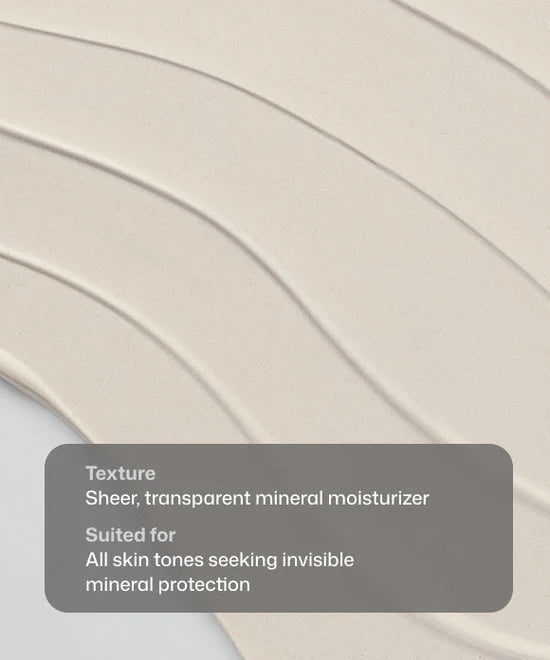 Close up swatch of sheer, transparent Revision Skincare Intellishade TruPhysical Clear SPF 50 mineral moisturizer suited for all skin tones seeking invisible mineral protection. 