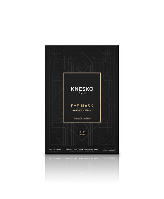 KNESKO Gold Repair Eye Mask black single-treatment box labeled Nanogold Repair, firm, lift and hydrate.